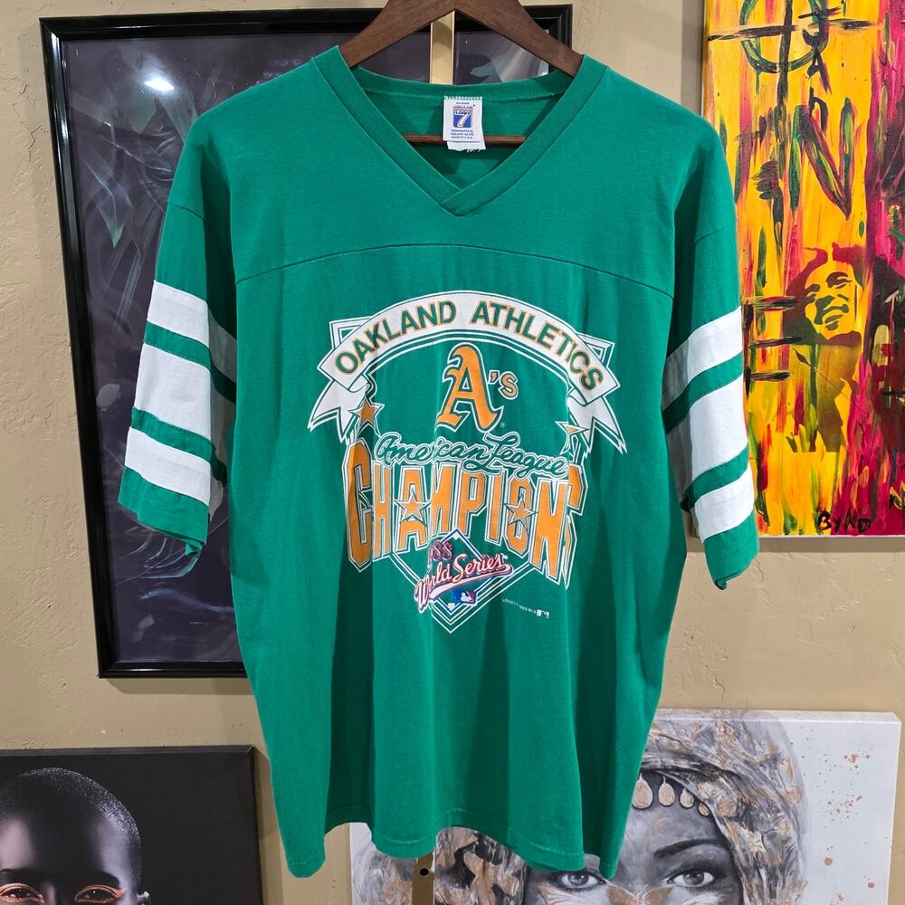 Vintage 1988 Logo 7 Oakland Athletics A’s AL Champions World Series Raglan Large